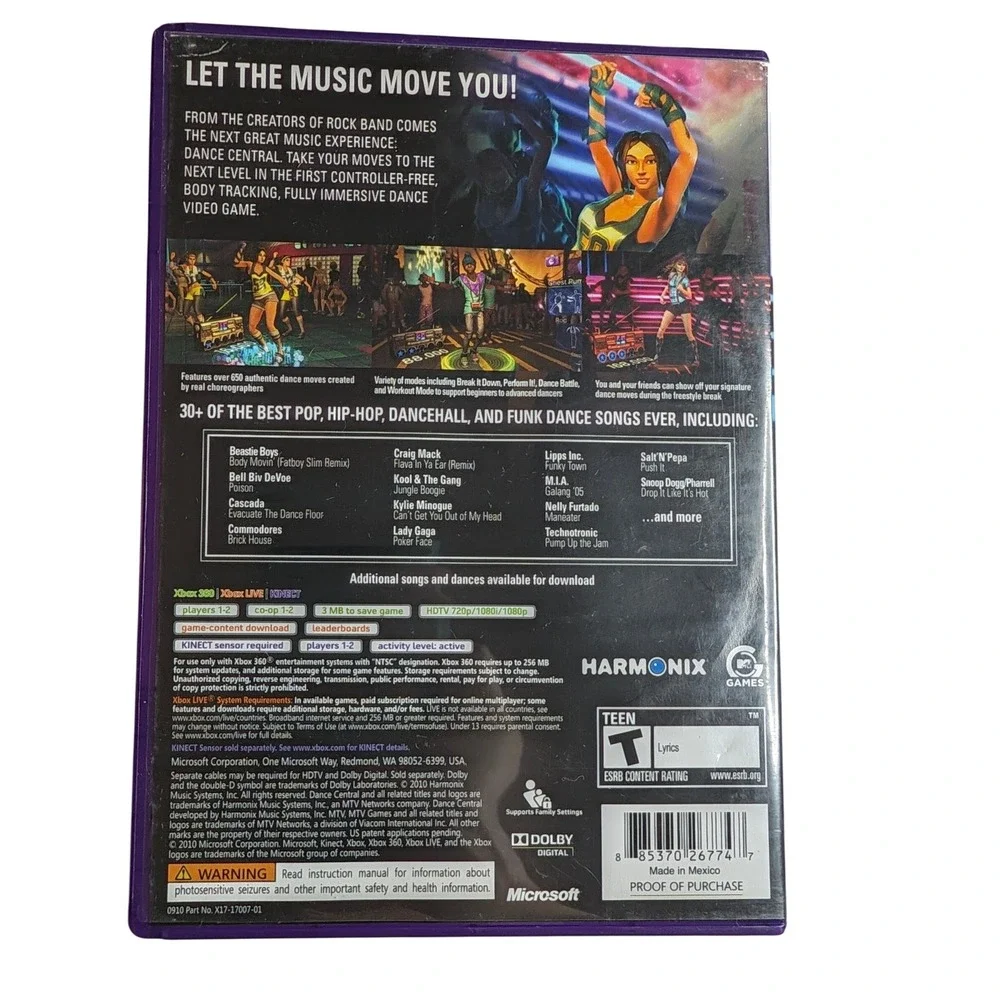 Dance Central Xbox 360 Kinect Harmonix Rhythm Dance Game NTSC CIB